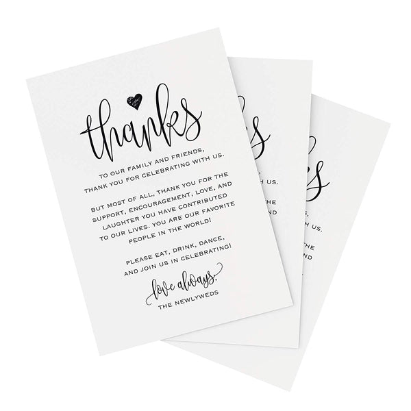 Wedding Thank You Place Setting Cards