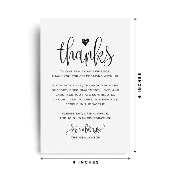 Wedding Thank You Place Setting Cards