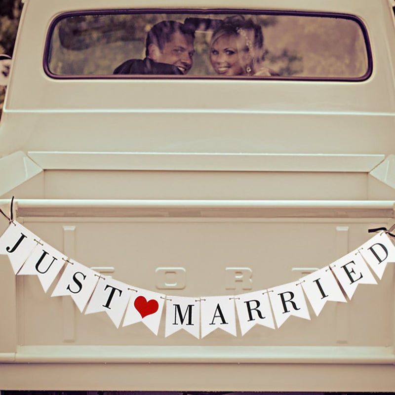 Vintage Just Married Banner Wedding Bunting Photo 